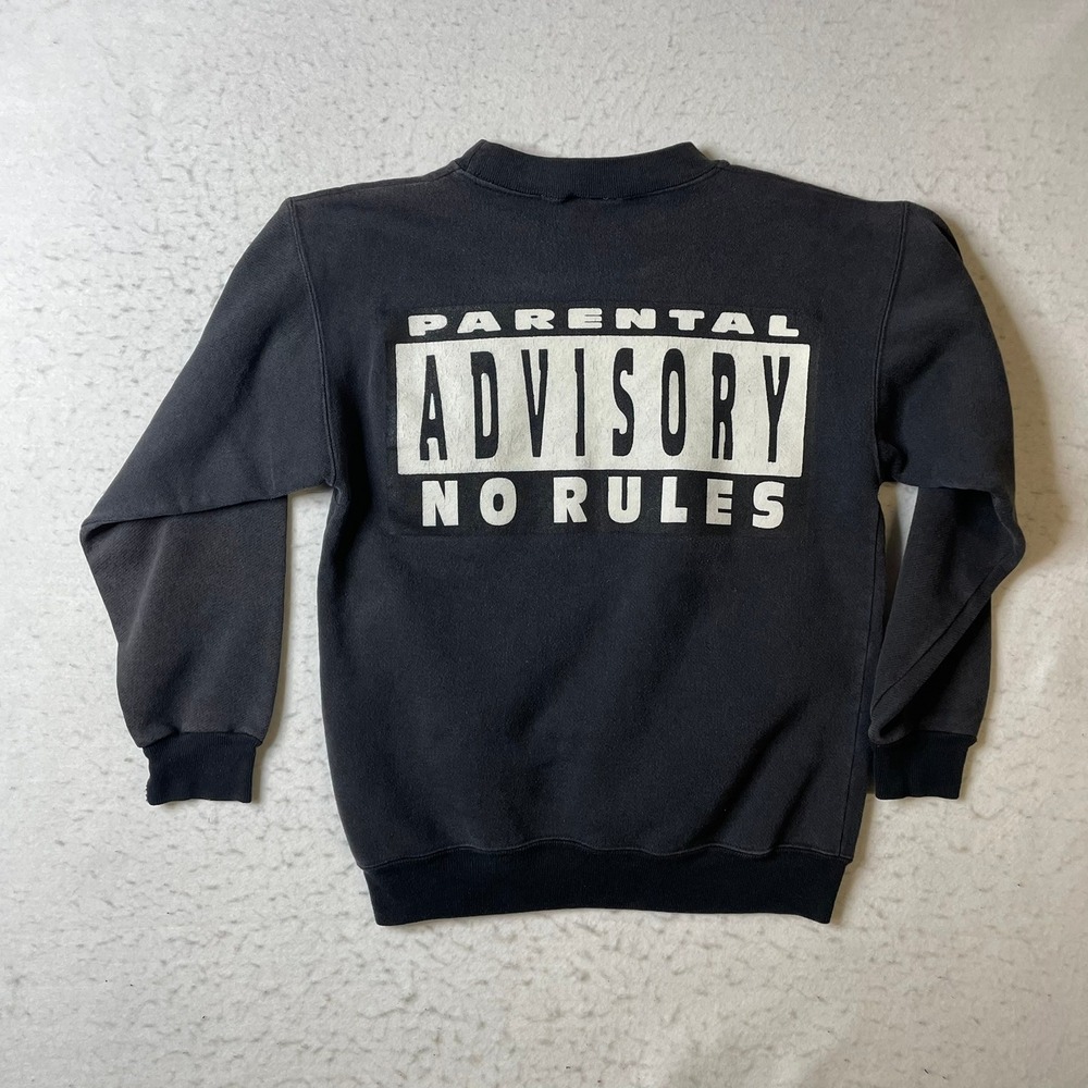 No Rules Sweatshirt Mens Small Black Parental Advisory No Rules Graphic Crewneck